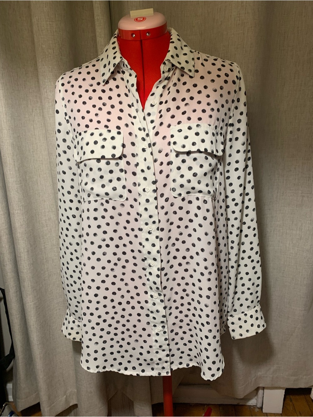 Who What Wear White Blouse with Black Polka Dots